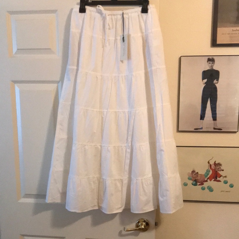 NWT Rachel Zoe White Tiered Maxi Skirt Drawstring Waist sz S